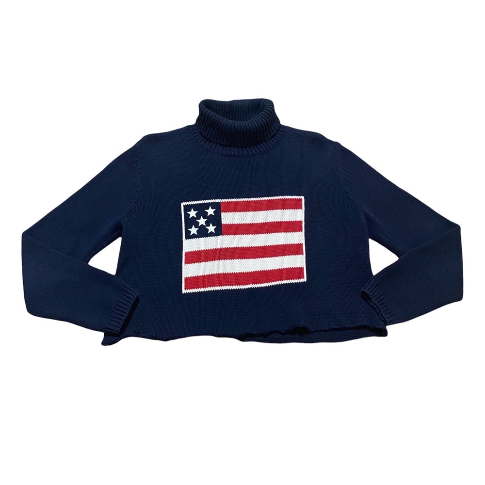 Liz Claiborne American Flag Cropped Turtleneck Sweater